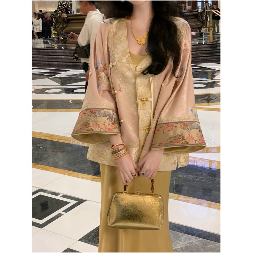 Yaqiao Water Lotus Spring and Autumn Costume Double Edition Tang Costume Light Luxury Temperament Dark Pattern Embroidery New Chinese Style Coat image 2