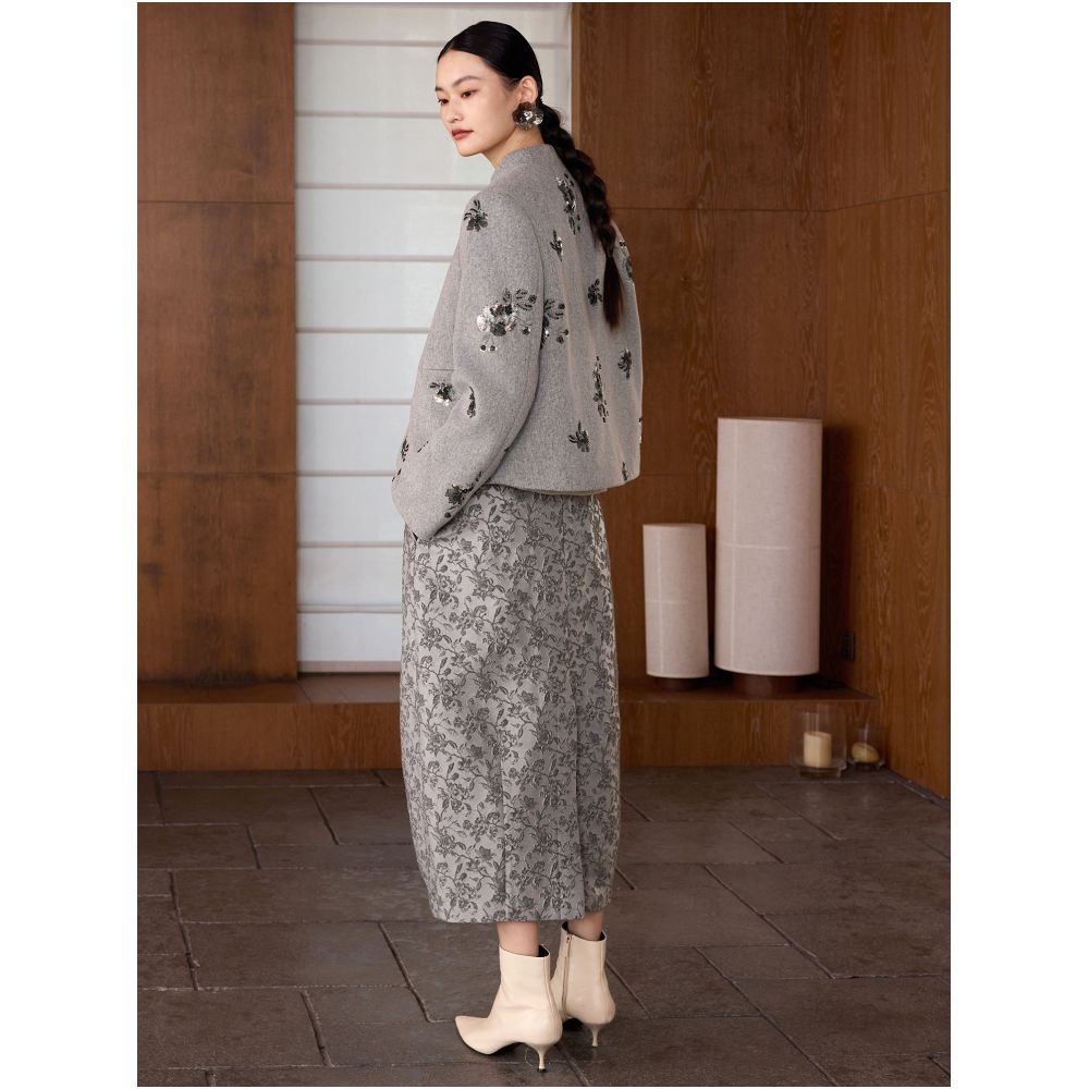 Ruyi Lianyun Bailu Winter Edition Bead Embroidered Standing Collar Woolen Cotton Jacket Women s New Chinese Style Cotton Jacket image 2