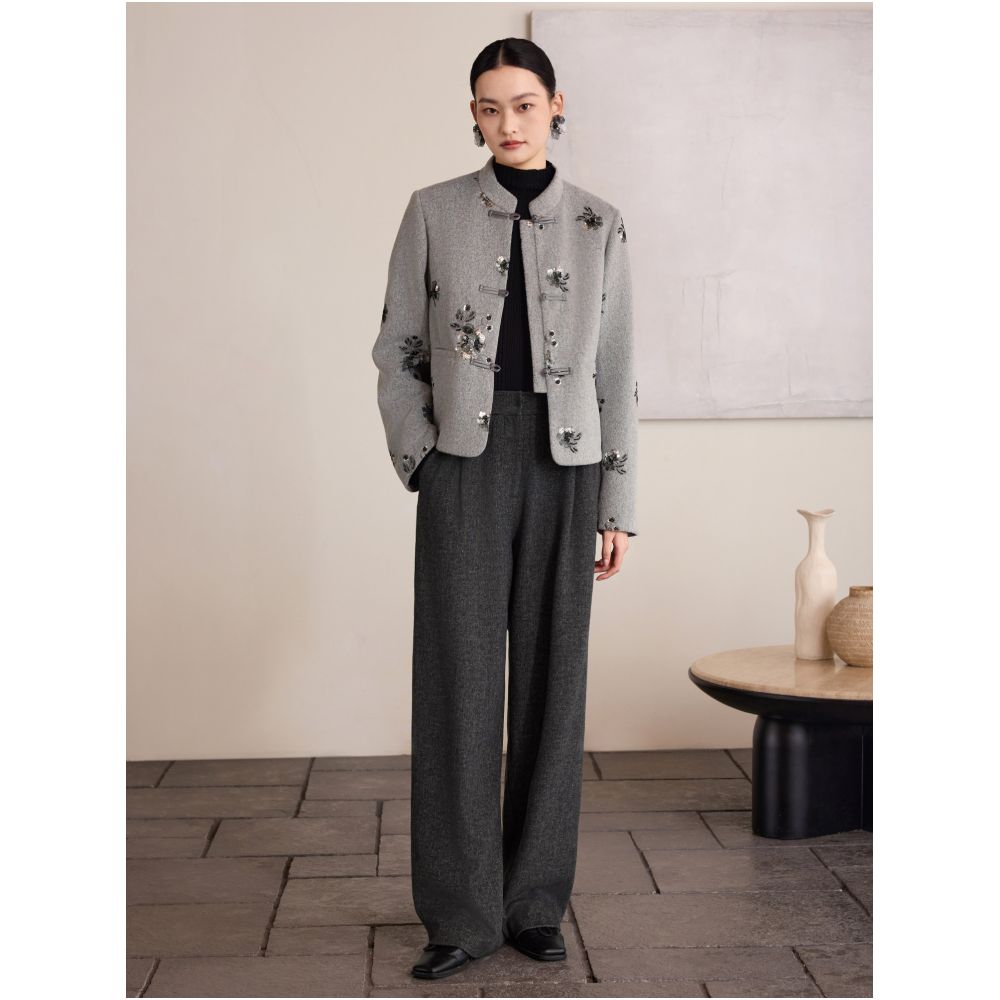 Ruyi Lianyun Bailu Winter Edition Bead Embroidered Standing Collar Woolen Cotton Jacket Women s New Chinese Style Cotton Jacket image 3