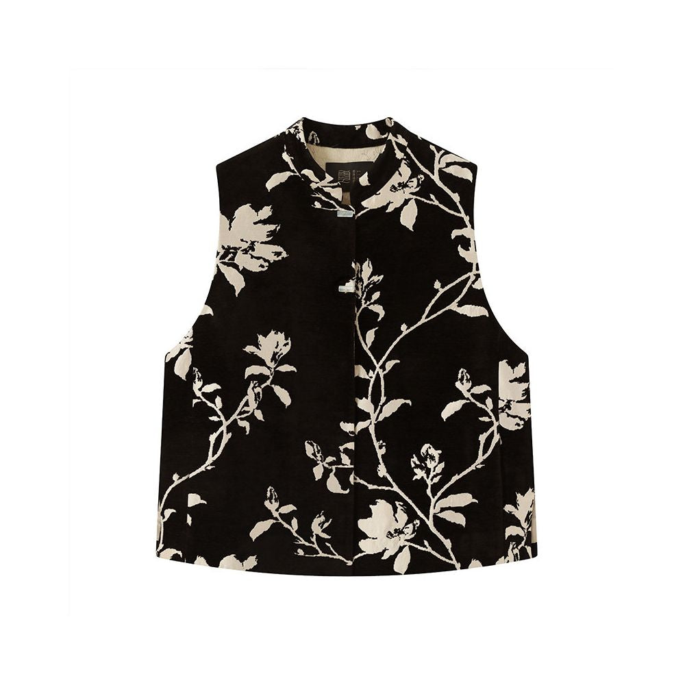 ASAYA5642 – Ink Blossom Jacquard Vest 🖤🌿