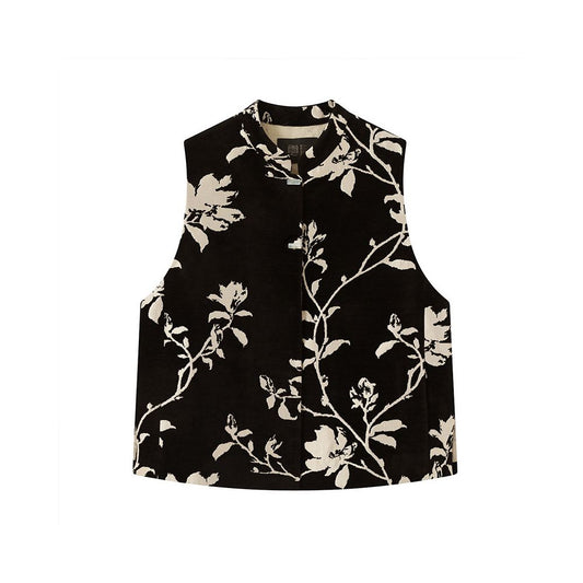 ASAYA5642 – Ink Blossom Jacquard Vest 🖤🌿