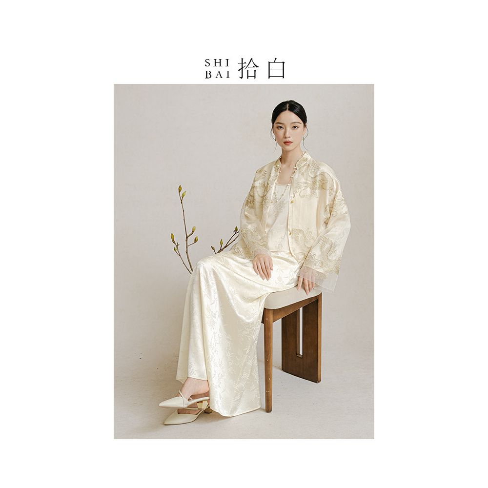SHIBAI White Original Innovative Chinese Coat 2025 Spring and Autumn New Heavy Industry Dragon Pattern Embroidery Improved Pan Button Top image 0