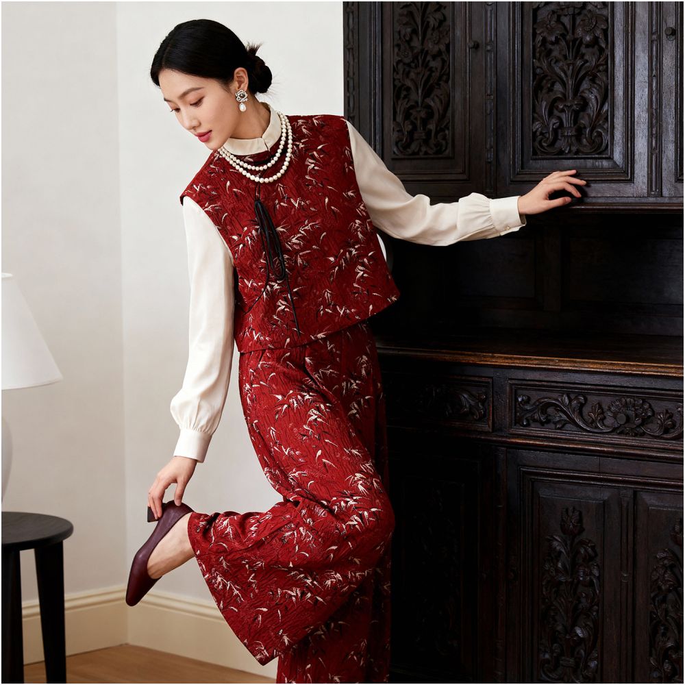 Red retro jacquard new Chinese style vest women s autumn and winter versatile outerwear with tie up super beautiful light Chinese style short top image 0