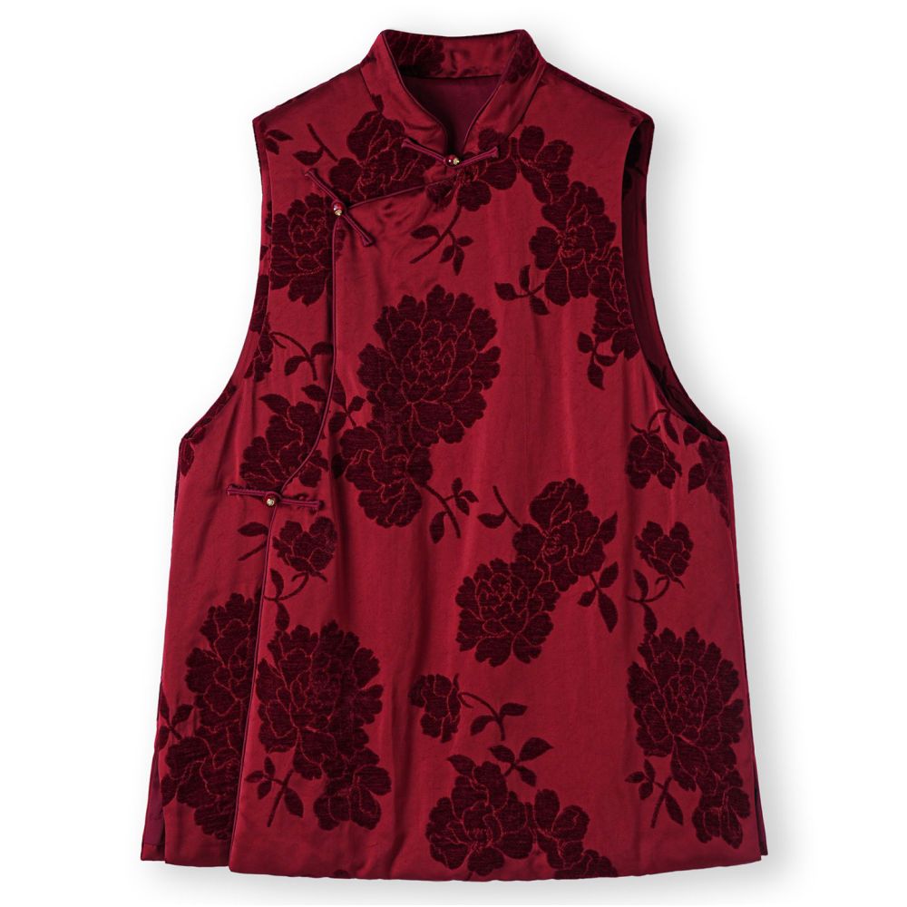 Red modified Zhangrong jacquard new Chinese style vest women s standing collar unique slanted collar jade buckle light Chinese style top image 5