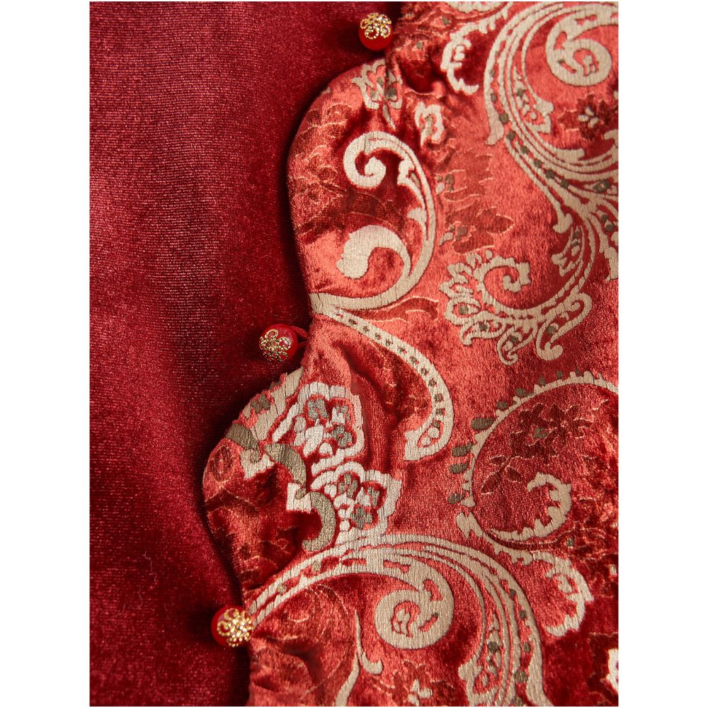 New Chinese Oriental temperament red velvet patchwork lace lapel vest half skirt set women s autumn and winter new style image 5