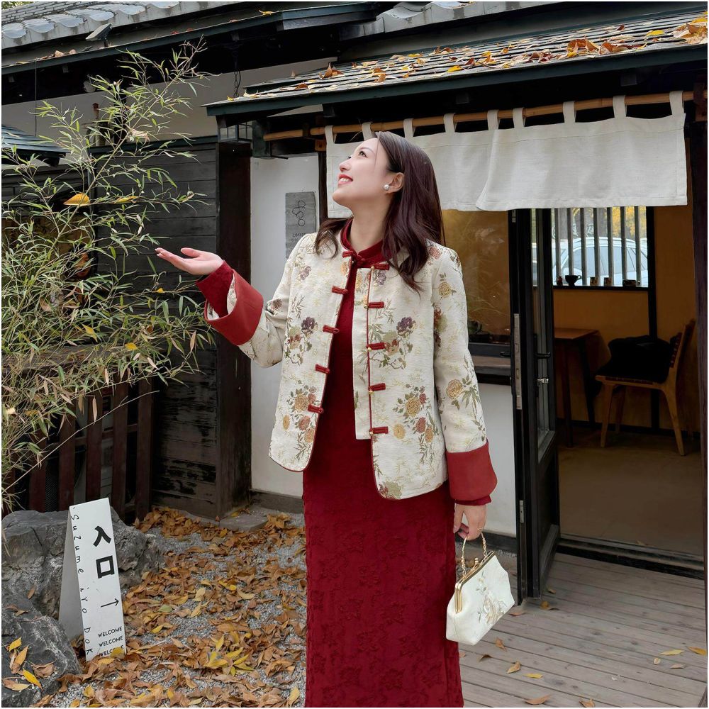 Large size new Chinese jacquard cheongsam dress thick and chubby small fragrance style engagement dress 2024 autumn and winter commuting style image 0