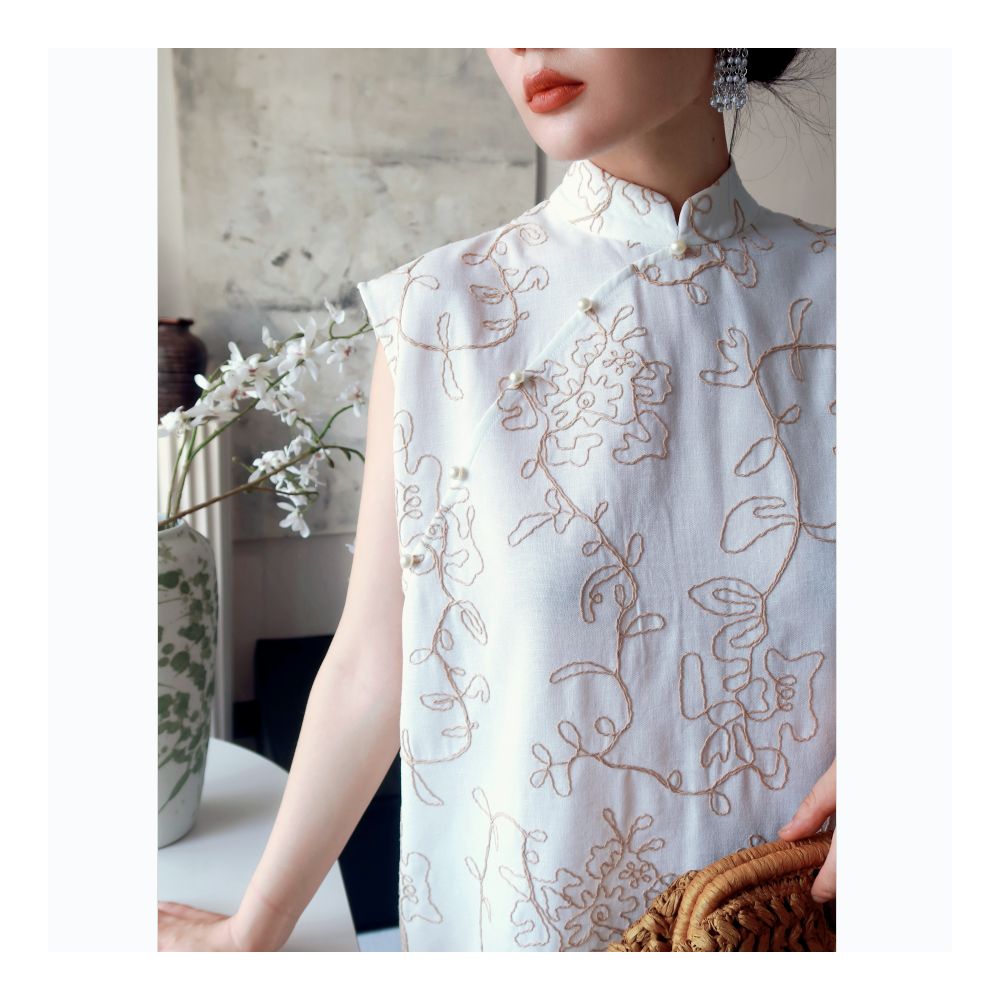 TAORAN Women s New Chinese style Improved Cheongsam Dress for Women Suitable for Daily Use Young Embroidered Skirt Medium length Skirt image 1