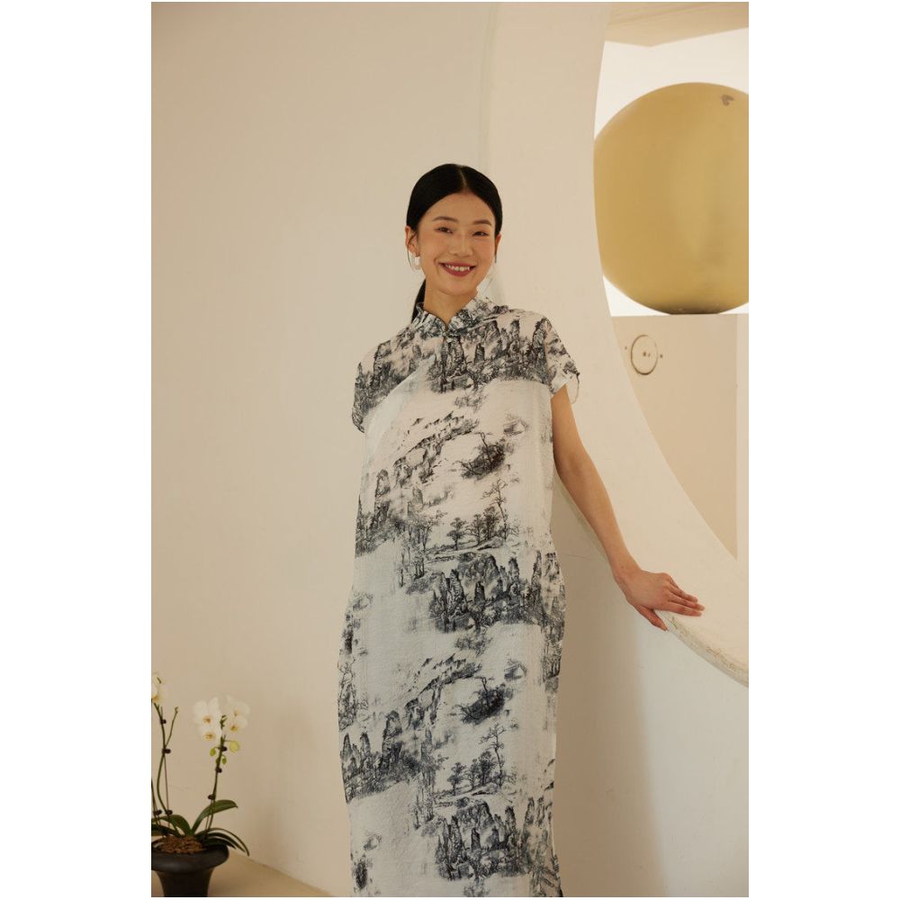 TAORAN New Chinese style Improved Cheongsam Skirt Summer Retro Chinese Style Young Style Ink Painting Dress Zen Tea Dress for Women image 1