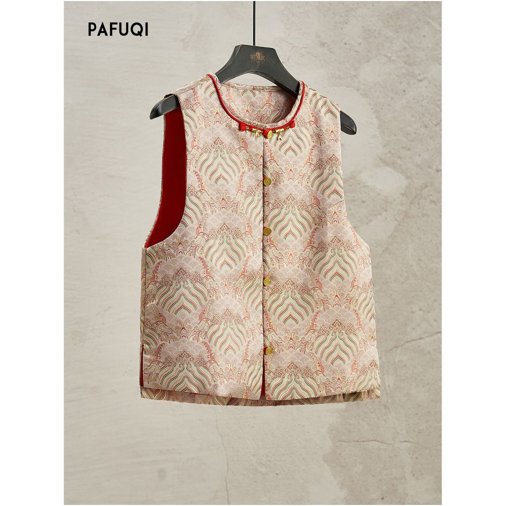 Improved high end new Chinese style light Chinese style women s clothing heavy jacquard layered red vest vest vest vest New Year s battle robe jacket image 1