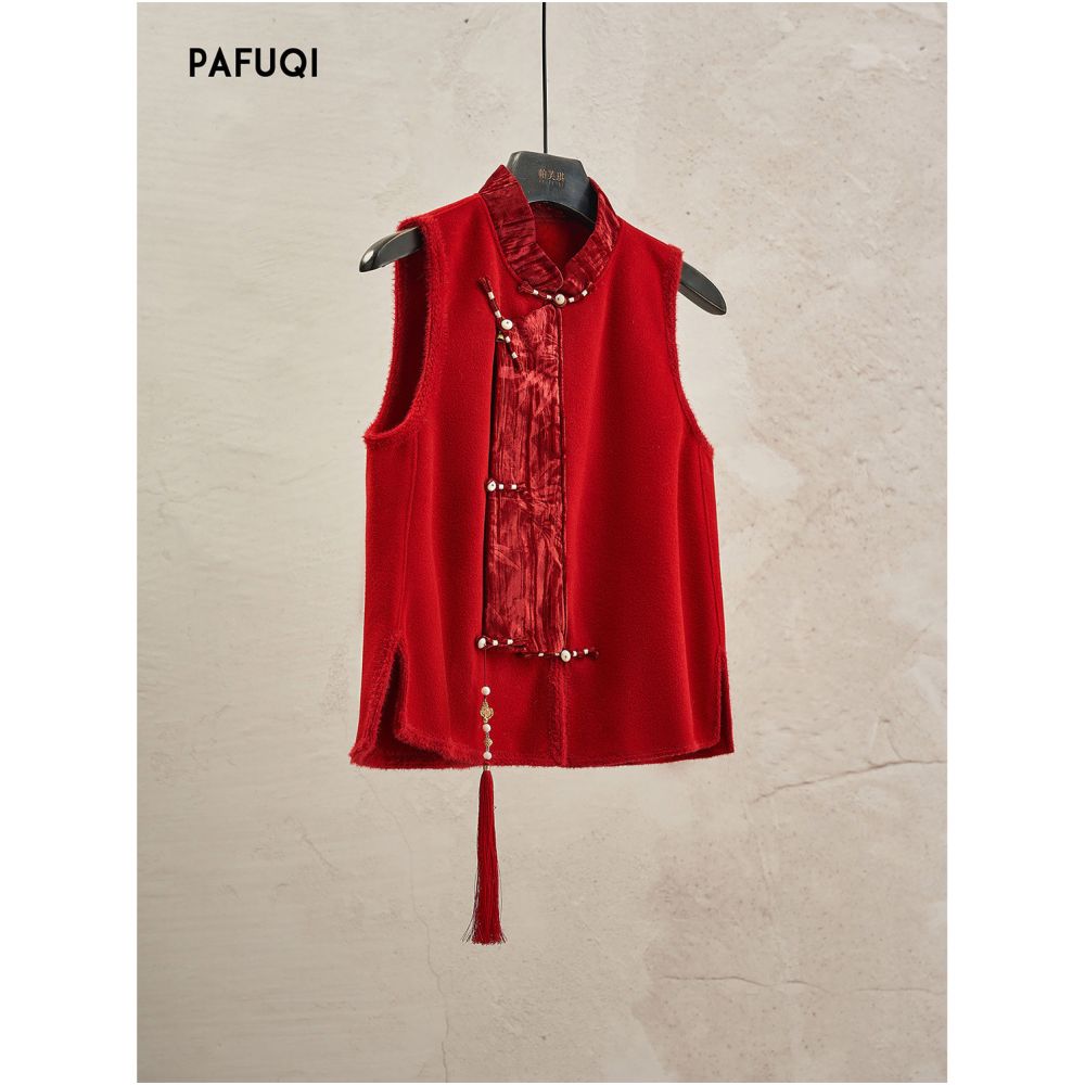 New Chinese style stand up collar tassel vest perfect for layering as an outer layer 2026 autumn new women s clothing image 1