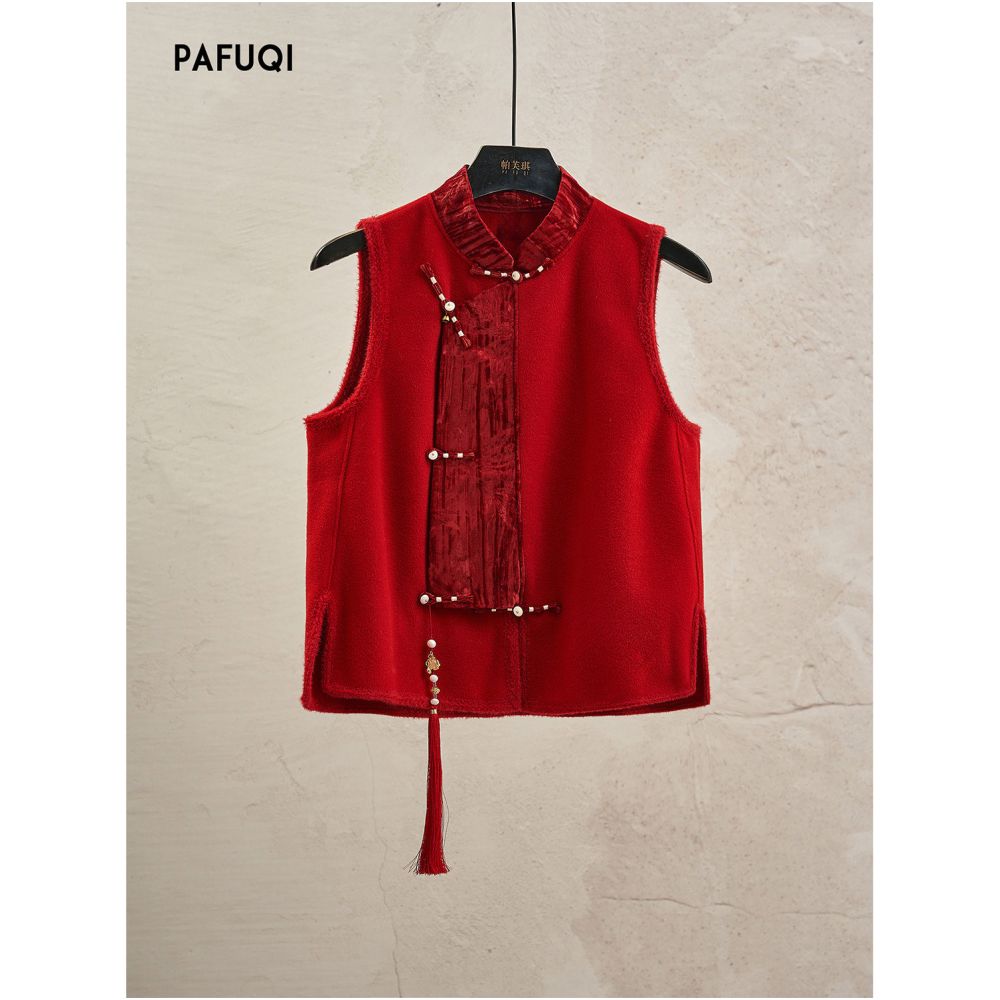 New Chinese style stand up collar tassel vest perfect for layering as an outer layer 2026 autumn new women s clothing image 4