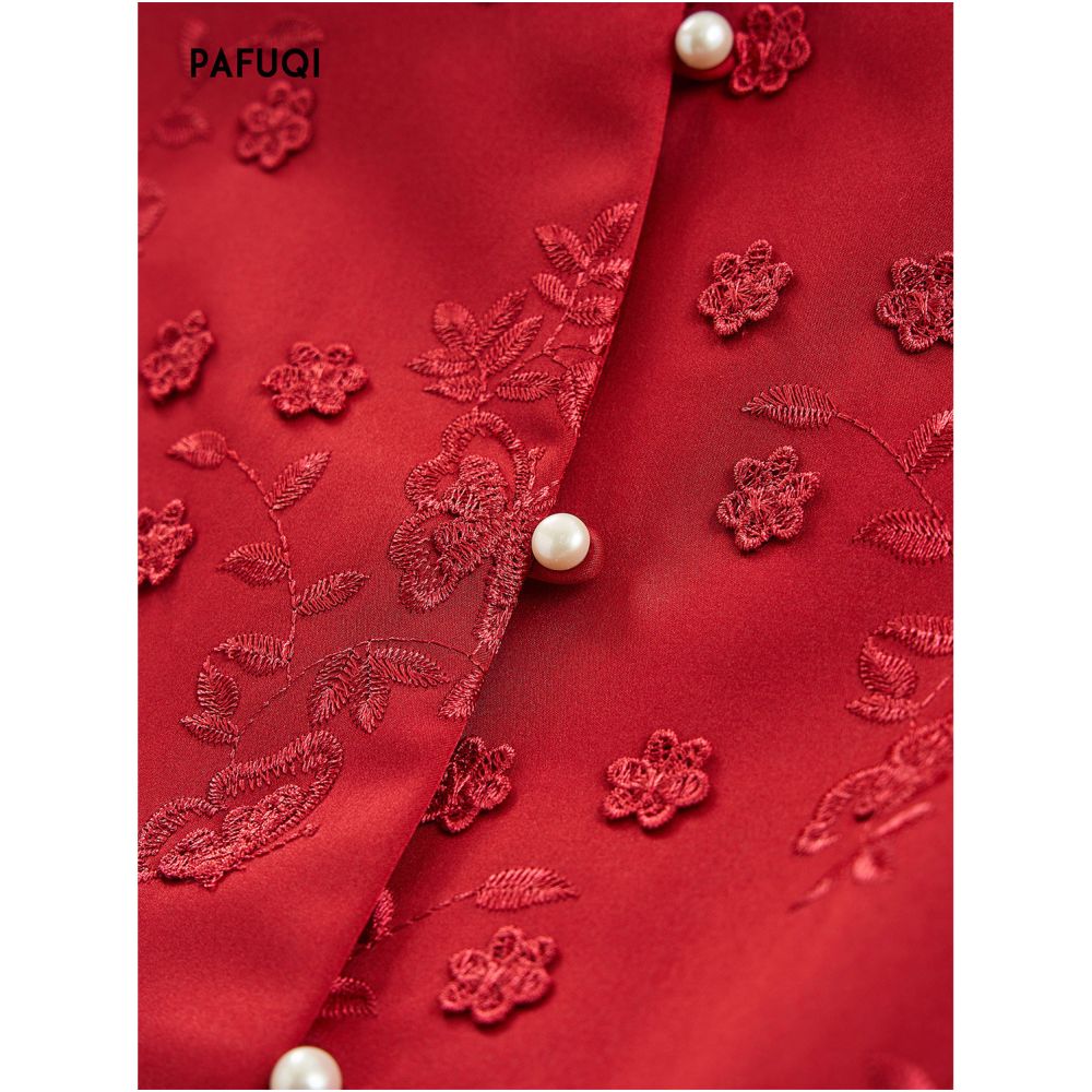 New Chinese style suit autumn and winter red jacquard New Year s robe vest half skirt two piece set Chinese style women s clothing 2025 new style image 4