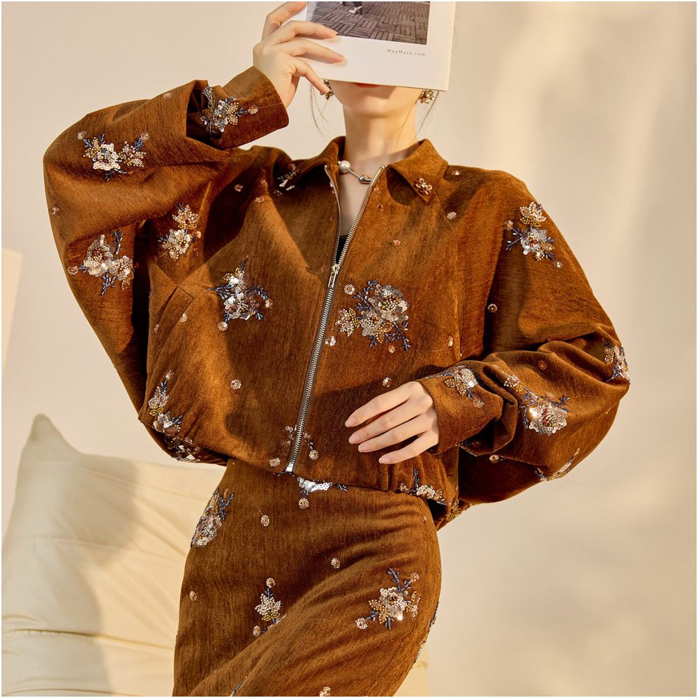 HSSNFZ Chinese Style Autumn Retro Elegance Embroidered Sequined Beaded Jacket Skirt Vest Three Piece Set image 2