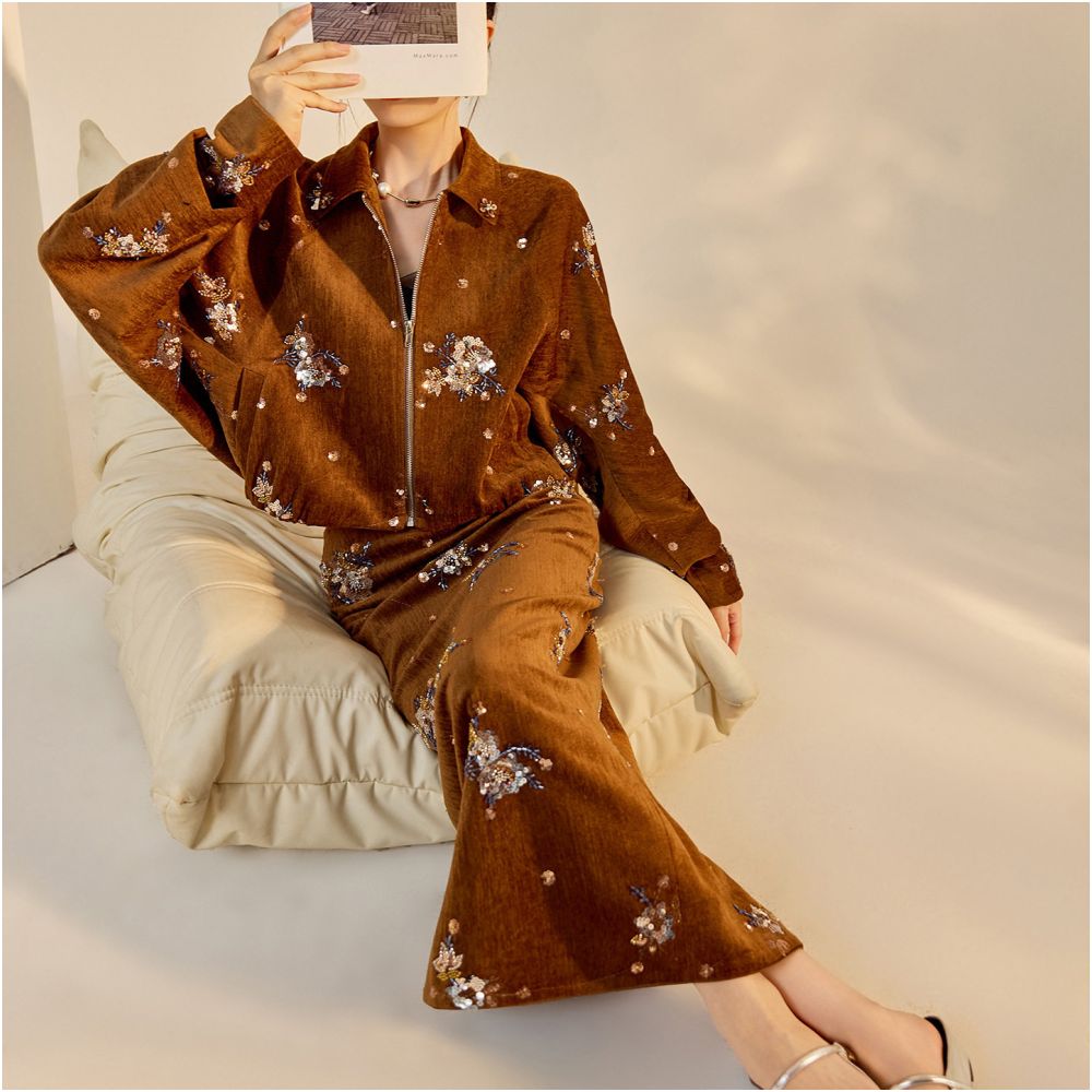 HSSNFZ Chinese Style Autumn Retro Elegance Embroidered Sequined Beaded Jacket Skirt Vest Three Piece Set image 3