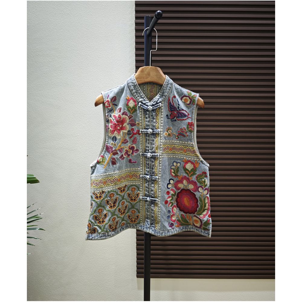 ASAYA5703 – Heritage Bloom Denim Vest 🌸🦋