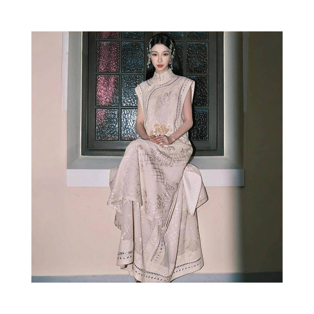 New Chinese style Chinese style stand up collar nail bead embroidery sleeveless sequin loose vest dress two piece set for women s summer 2025 image 2