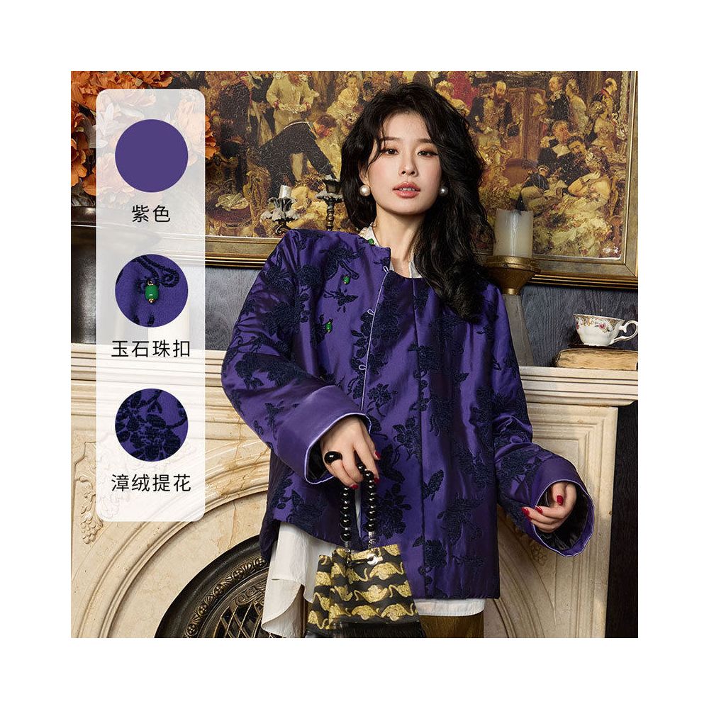 HSSNFZ new Chinese style cotton jacket made of pure silk and added with cotton for autumn and winter warm cotton clothing loose jacket Tang style top women s clothing image 1