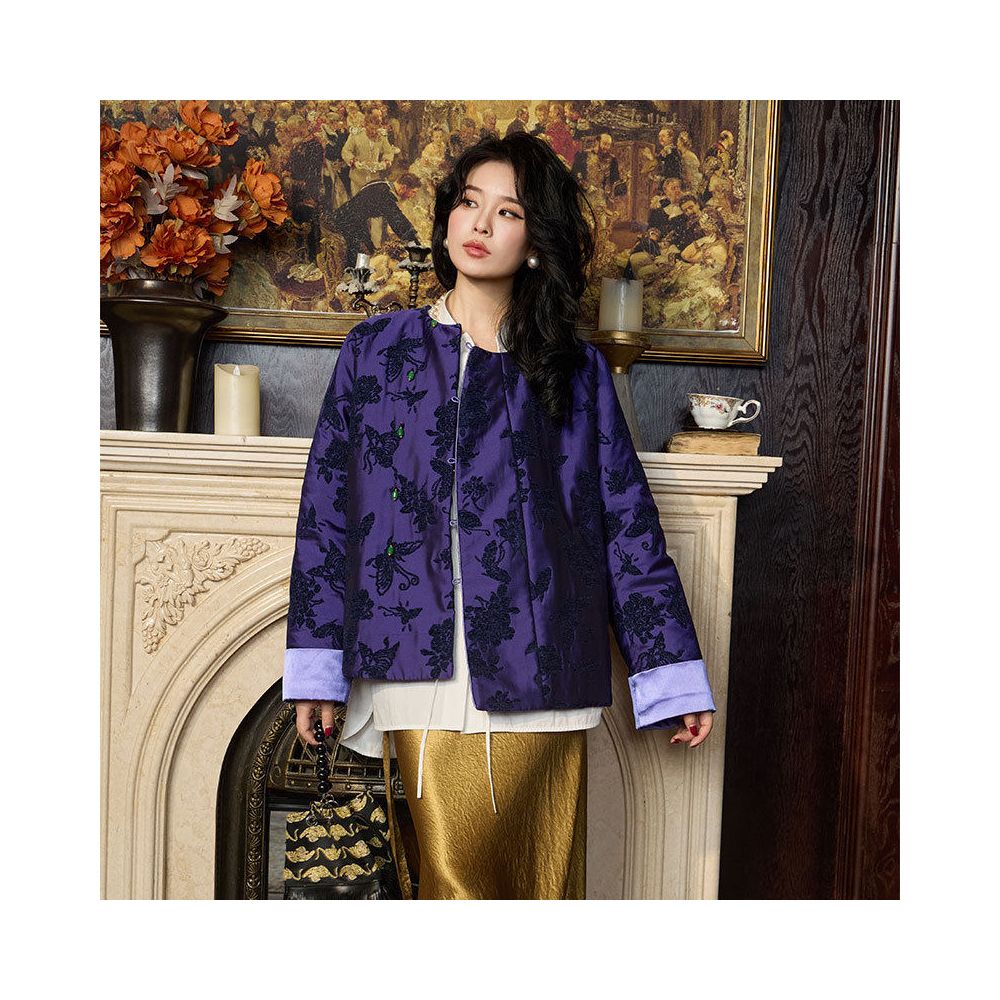 HSSNFZ new Chinese style cotton jacket made of pure silk and added with cotton for autumn and winter warm cotton clothing loose jacket Tang style top women s clothing image 3