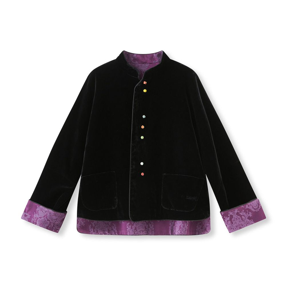 HSSNFZ new Chinese style silk velvet jacquard jacket 2025 autumn long sleeved light luxury double sided wearable Chinese style top image 5