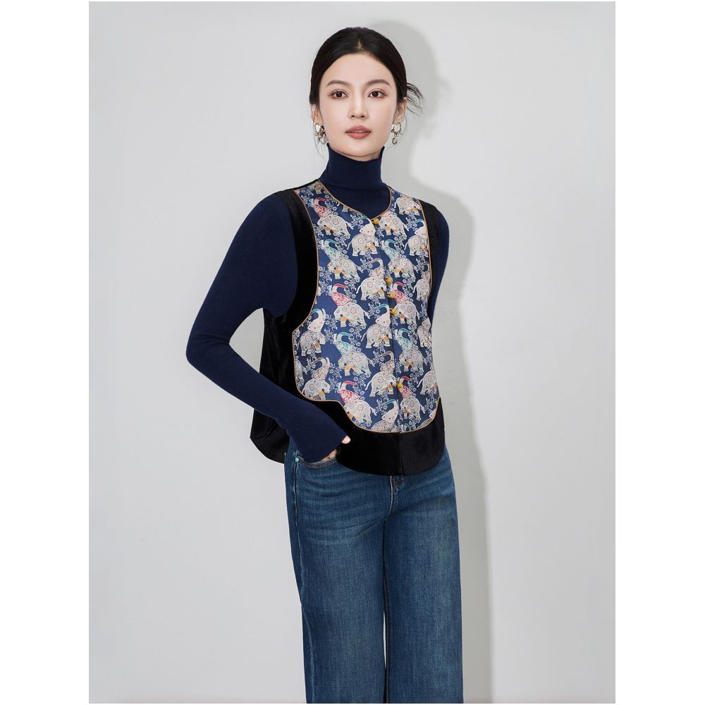 HSSNFZ New Chinese Velvet Splicing Vest Baoxiang Jacquard High Quality Chinese Style Coat Short Top New Women s Style image 1