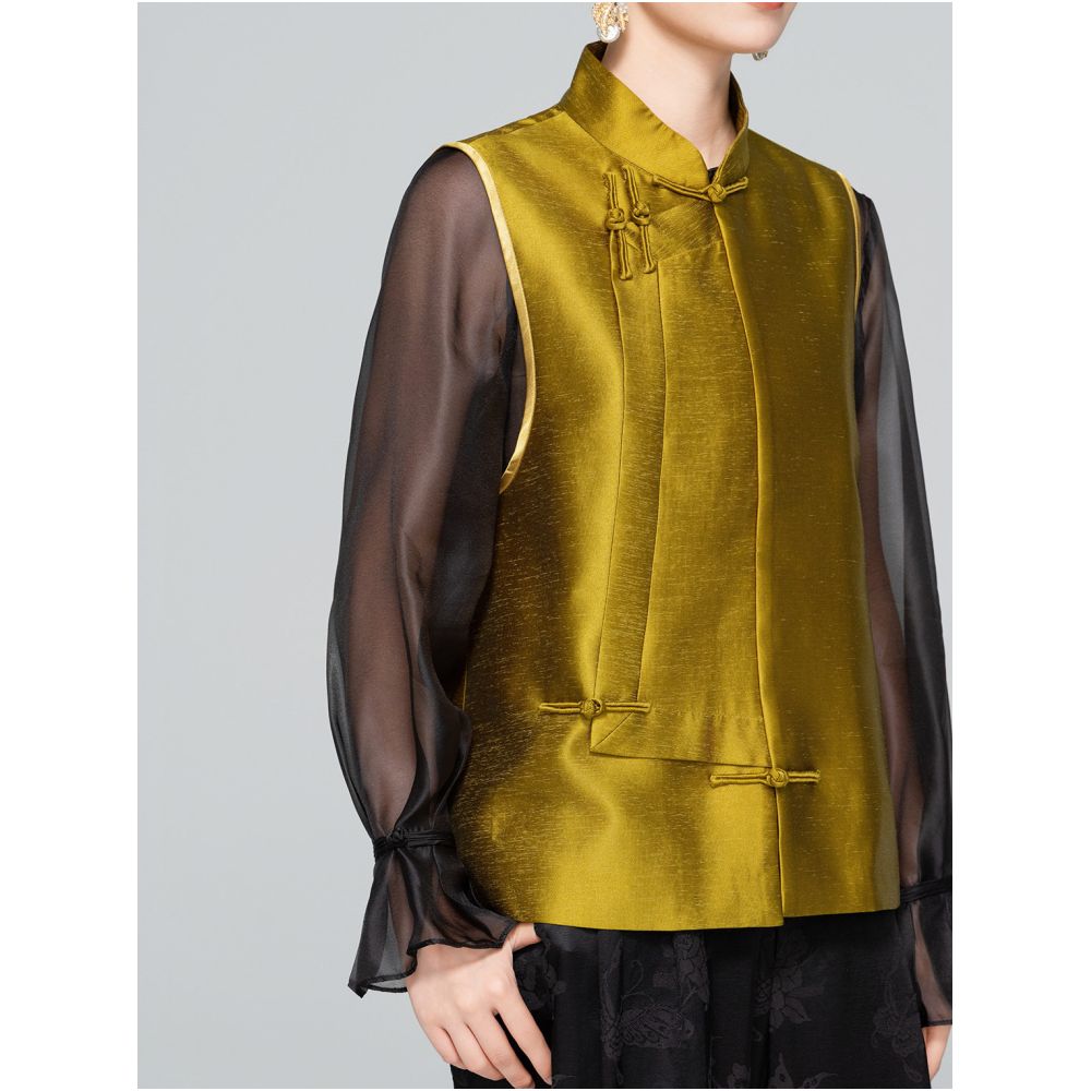 HSSNFZ new Chinese style vest for women in autumn 2025 featuring a stand up collar with a buckle and a high end feel sleeveless layered vest image 2