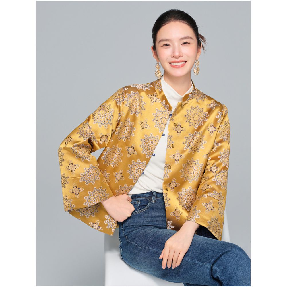 Hua Shi s new Chinese style brocade jacquard jacket for women in the autumn and winter of 2025 featuring a luxurious retro and high end feel image 1