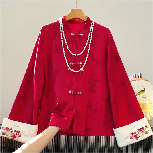 ASAYA5740 – Crimson Heritage Jacquard Jacket ❤️✨