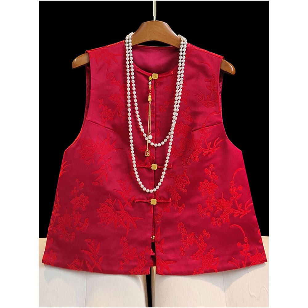 New Chinese style red vest for women in 2026 new Zhangrong jacquard layered vest for wearing with a traditional Chinese style top for the zodiac year image 0