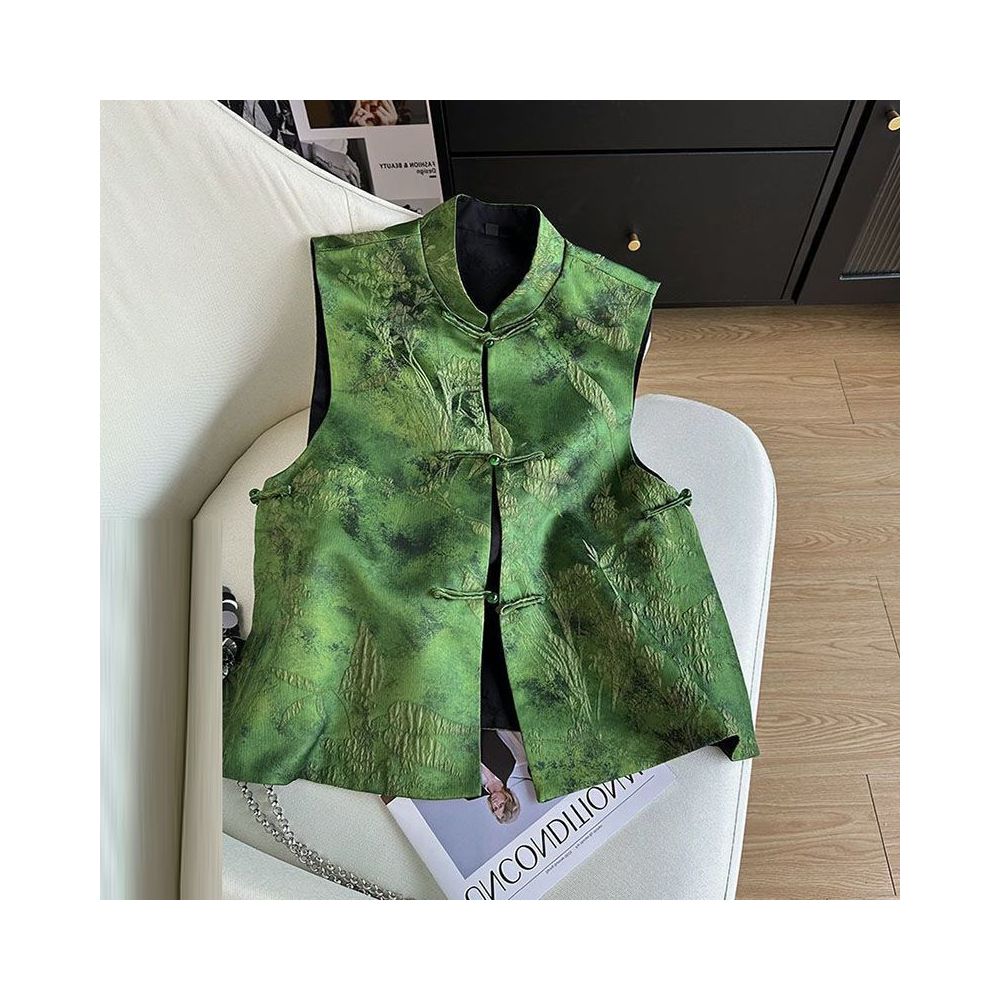 2025 Early Spring Chinese Style Vest Autumn Retro Folding Button Vest High End Single Wear Jacquard New Top image 0