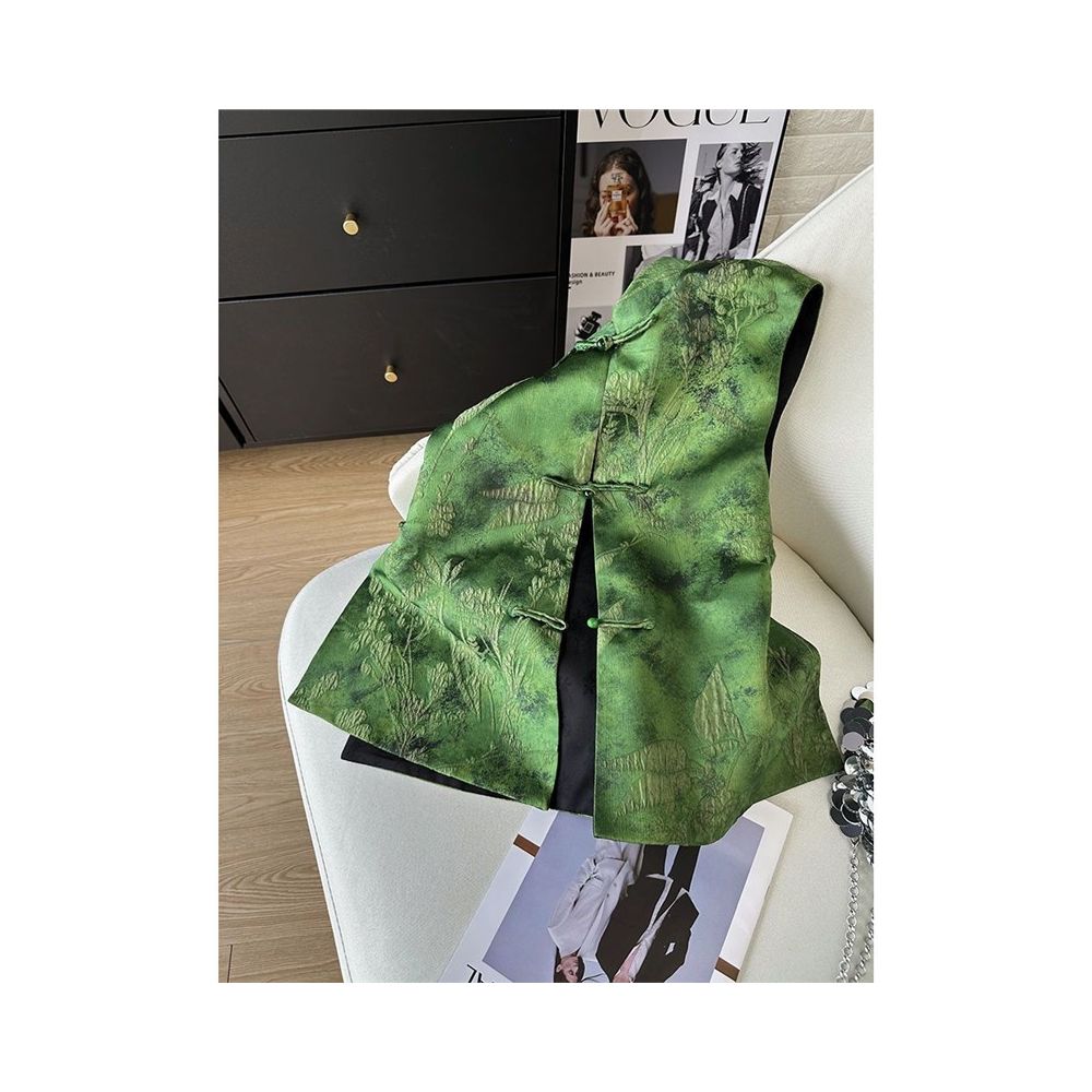2025 Early Spring Chinese Style Vest Autumn Retro Folding Button Vest High End Single Wear Jacquard New Top image 1