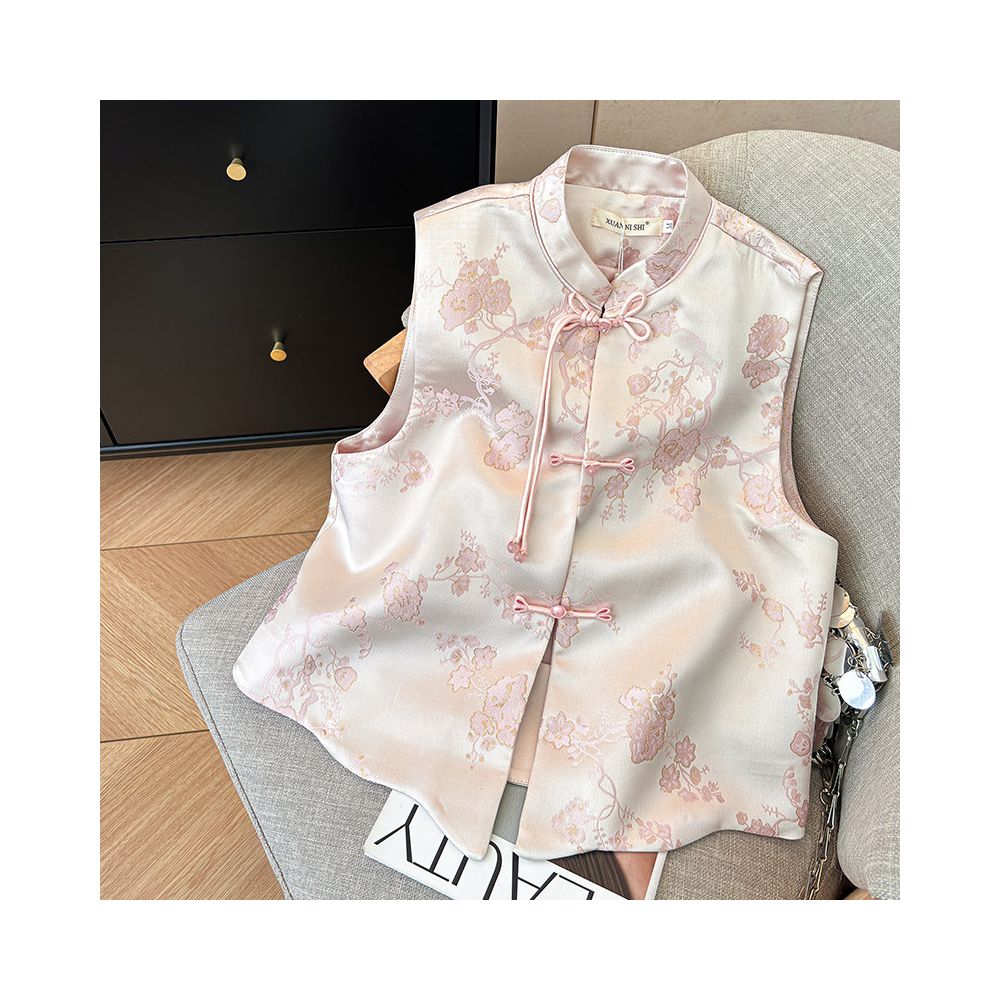 Pink stunning new Chinese style new Chinese style hot stamping vest for women 2025 new style buckle beautiful shoulder vest for women image 0