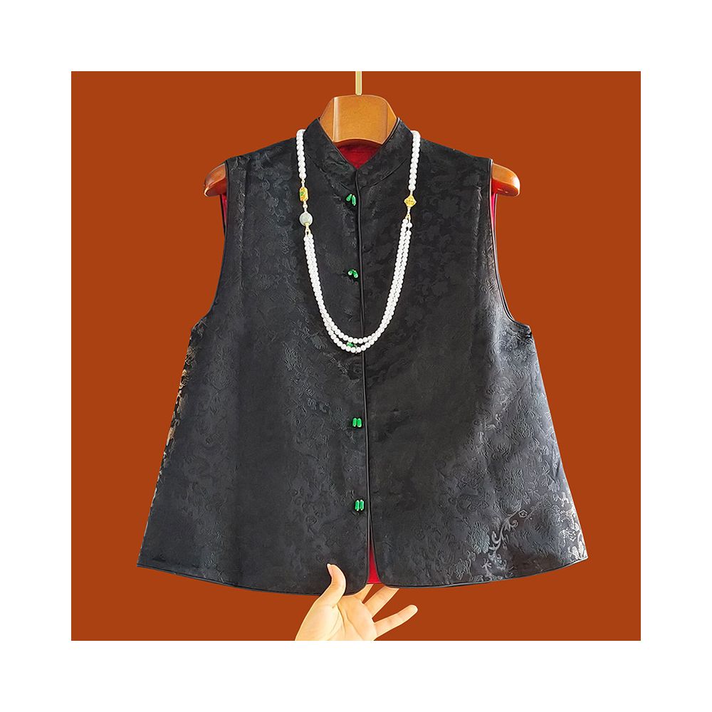 Red New Chinese Jacquard Double sided Wearing Vest Women s New Year Red Dress Western Style Small and Retro Crooked Chinese Style Top image 2