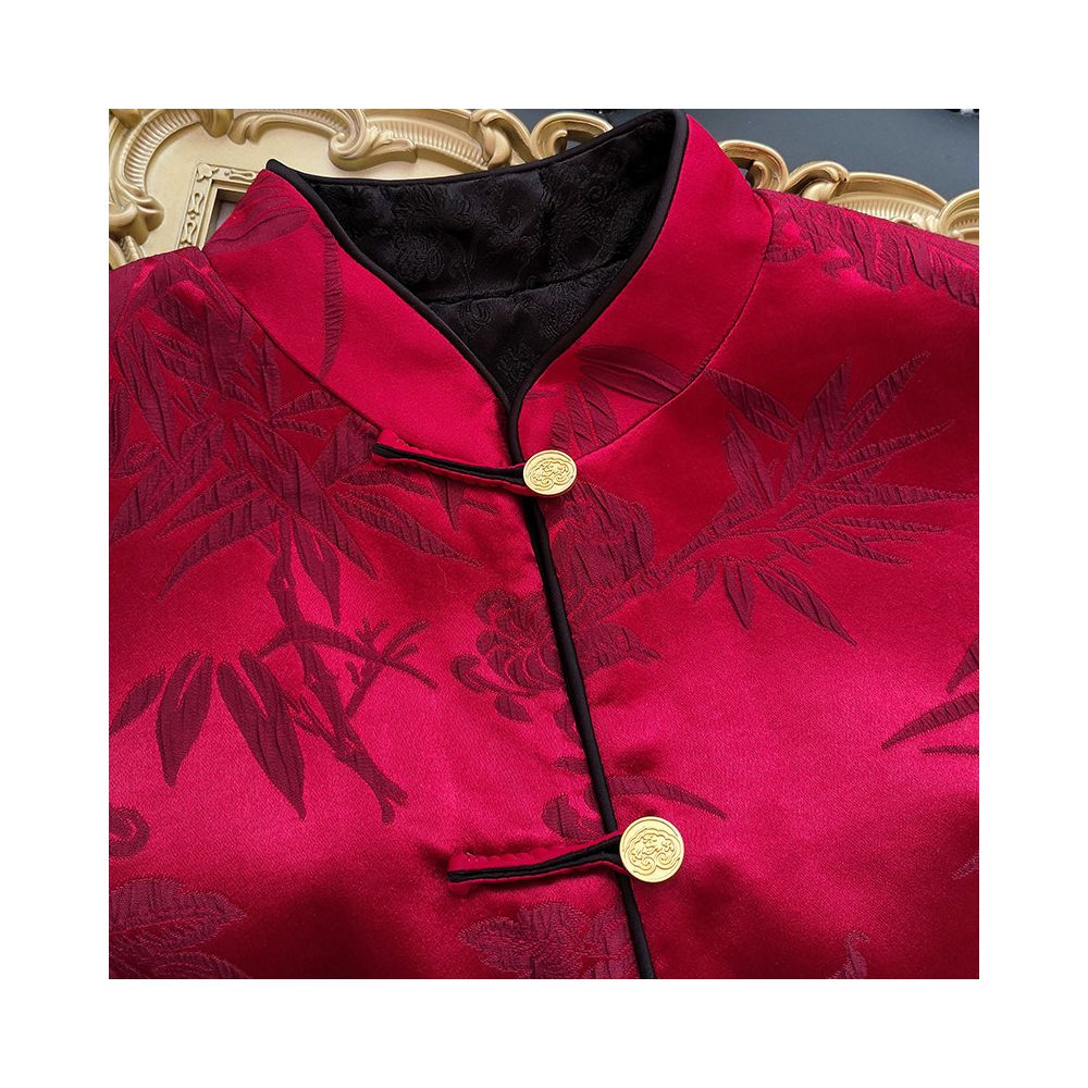 Red New Chinese Jacquard Double sided Wearing Vest Women s New Year Red Dress Western Style Small and Retro Crooked Chinese Style Top image 3