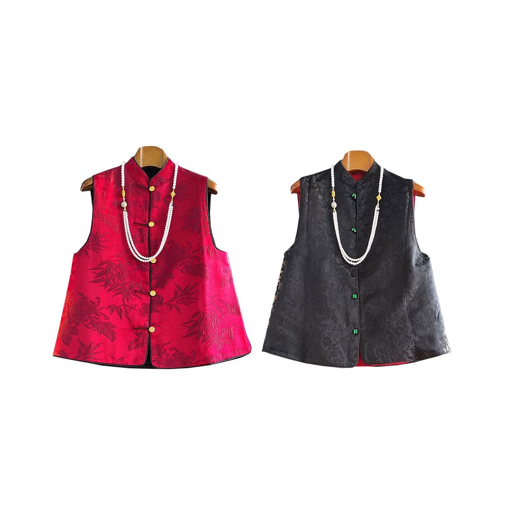 Red New Chinese Jacquard Double sided Wearing Vest Women s New Year Red Dress Western Style Small and Retro Crooked Chinese Style Top image 5