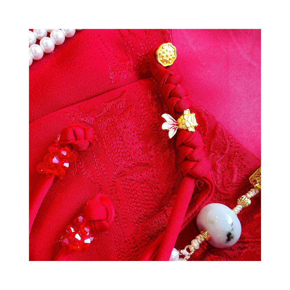 Red high end embroidery new Chinese style buckle acetic acid vest women s retro improved round neck Chinese style top jacket image 4