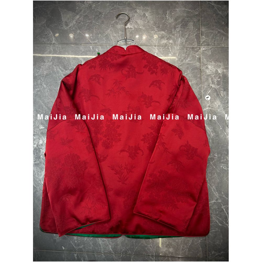 New Year s Robe 2025 Spring and Autumn New Style Chinese Tang Costume Plate Buckle Pomegranate Red Crown Crepe Jacquard Style Short Coat image 1