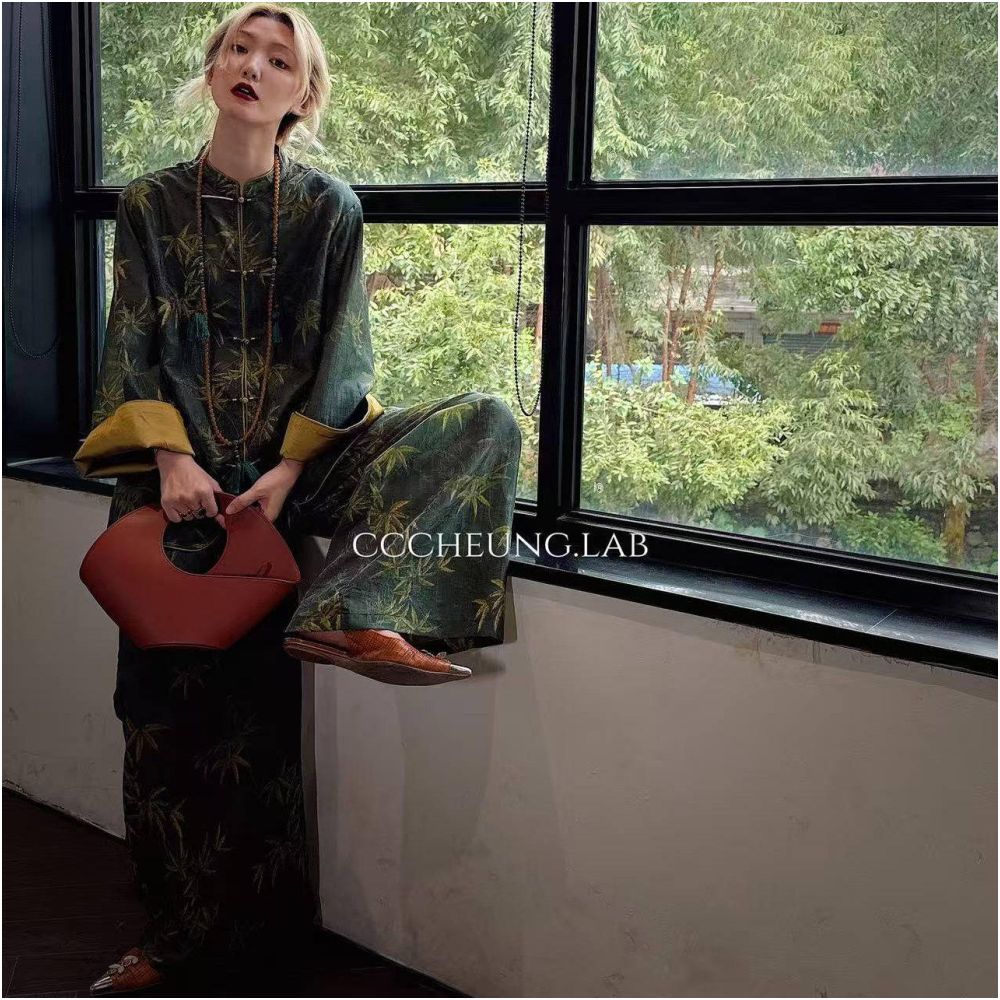 Xi Yi Wan Qing Guan New Chinese Jacquard Shirt Coat Wide Leg Pants Women s Set Two Piece Set 5DBV8122 image 5