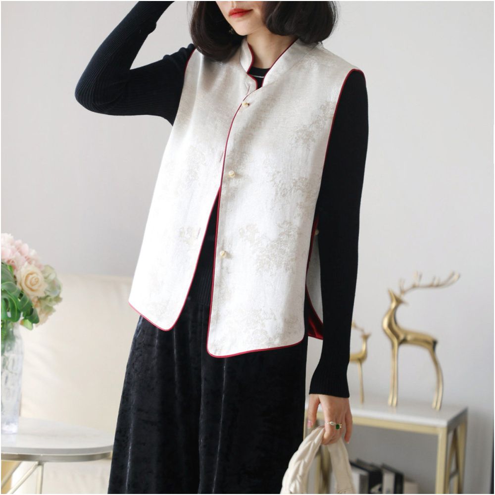 Clearance Sale Reversible Silk Jacquard Color Blocked New Chinese Style Vest Sleeveless Top image 2