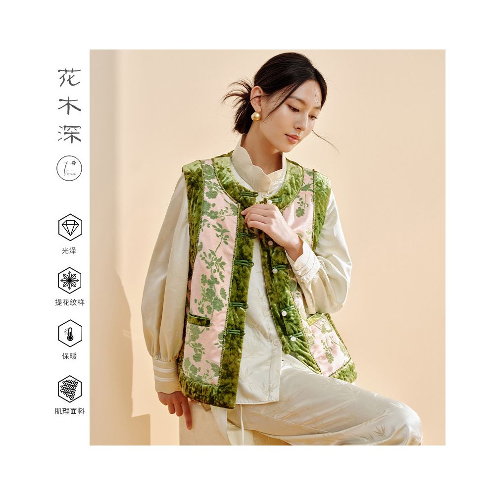 Hua Mu Shen Xin Chinese style thick vest Chinese style double breasted round neck camisole women s velvet patchwork jacquard vest image 0