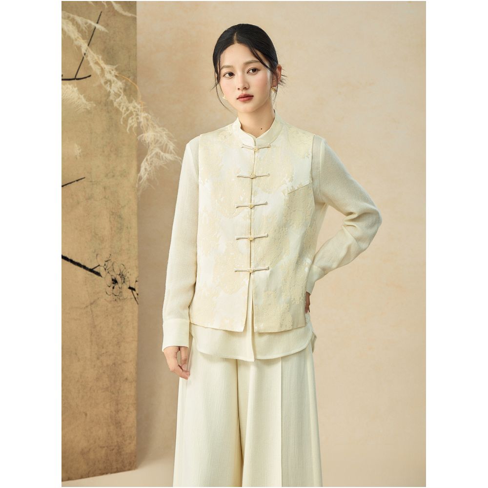 Shibai shi bai zen classy new chinoiserie spring fall style jacquard sleeveless handmade buckle casual women s tops image 2
