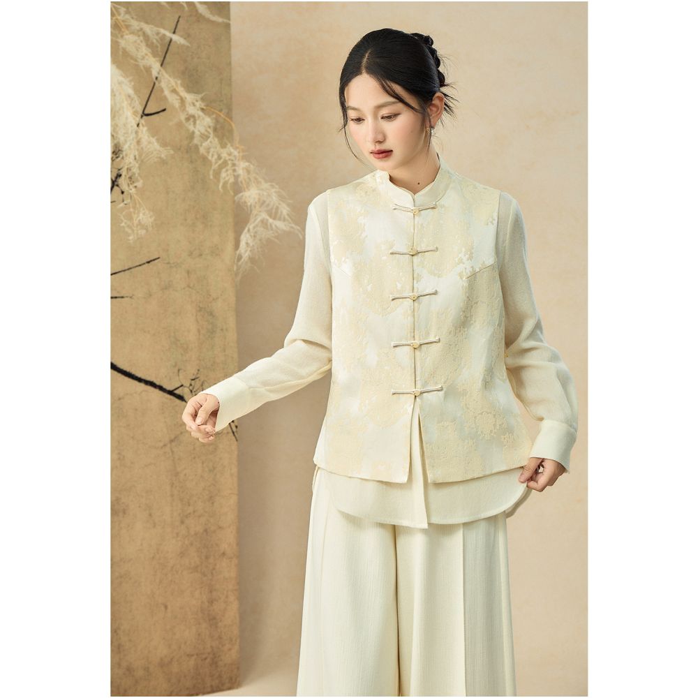 Shibai shi bai zen classy new chinoiserie spring fall style jacquard sleeveless handmade buckle casual women s tops image 0