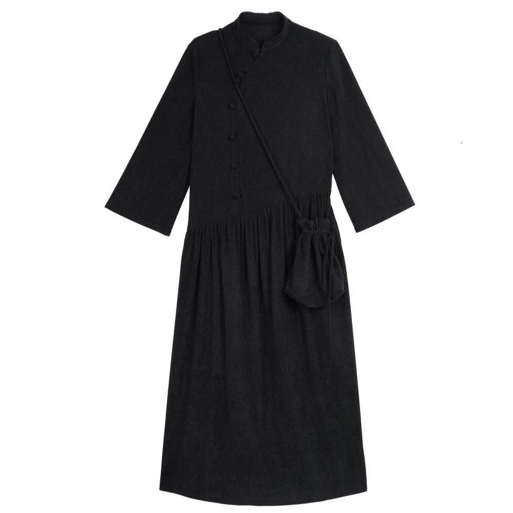 Da Qing Long Si Lang Huan is giving away a crossbody bag New Chinese style corduroy dress for women in autumn blue and black long skirt image 5