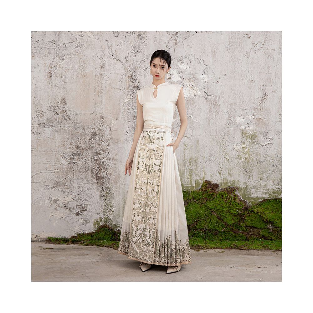 Anytime anywhere come to Caixin a new Chinese style imitation makeup flower patterned Hanfu improved horse face skirt summer half skirt image 0