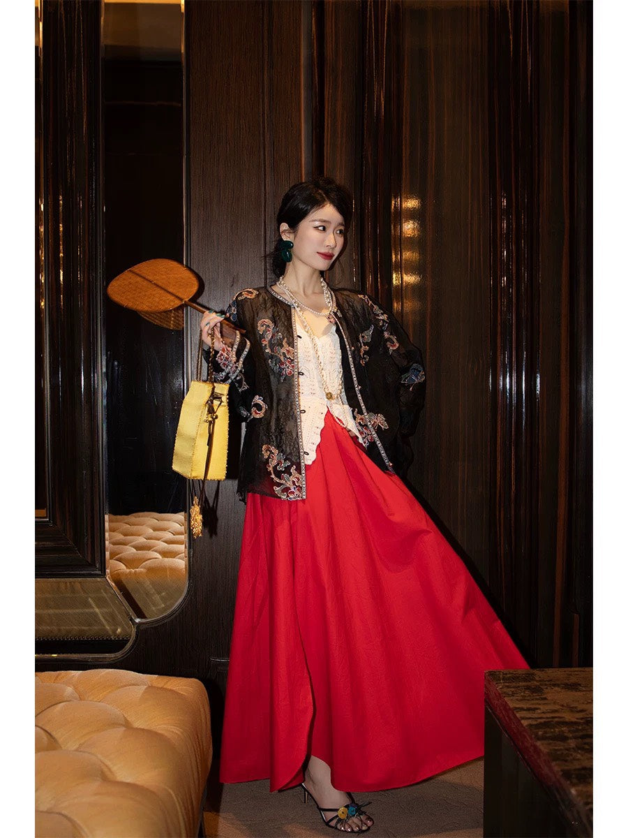 ASAYA6589 – Scarlet Flow Maxi Skirt ❤️🔥