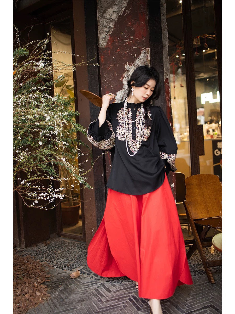 ASAYA6589 – Scarlet Flow Maxi Skirt ❤️🔥