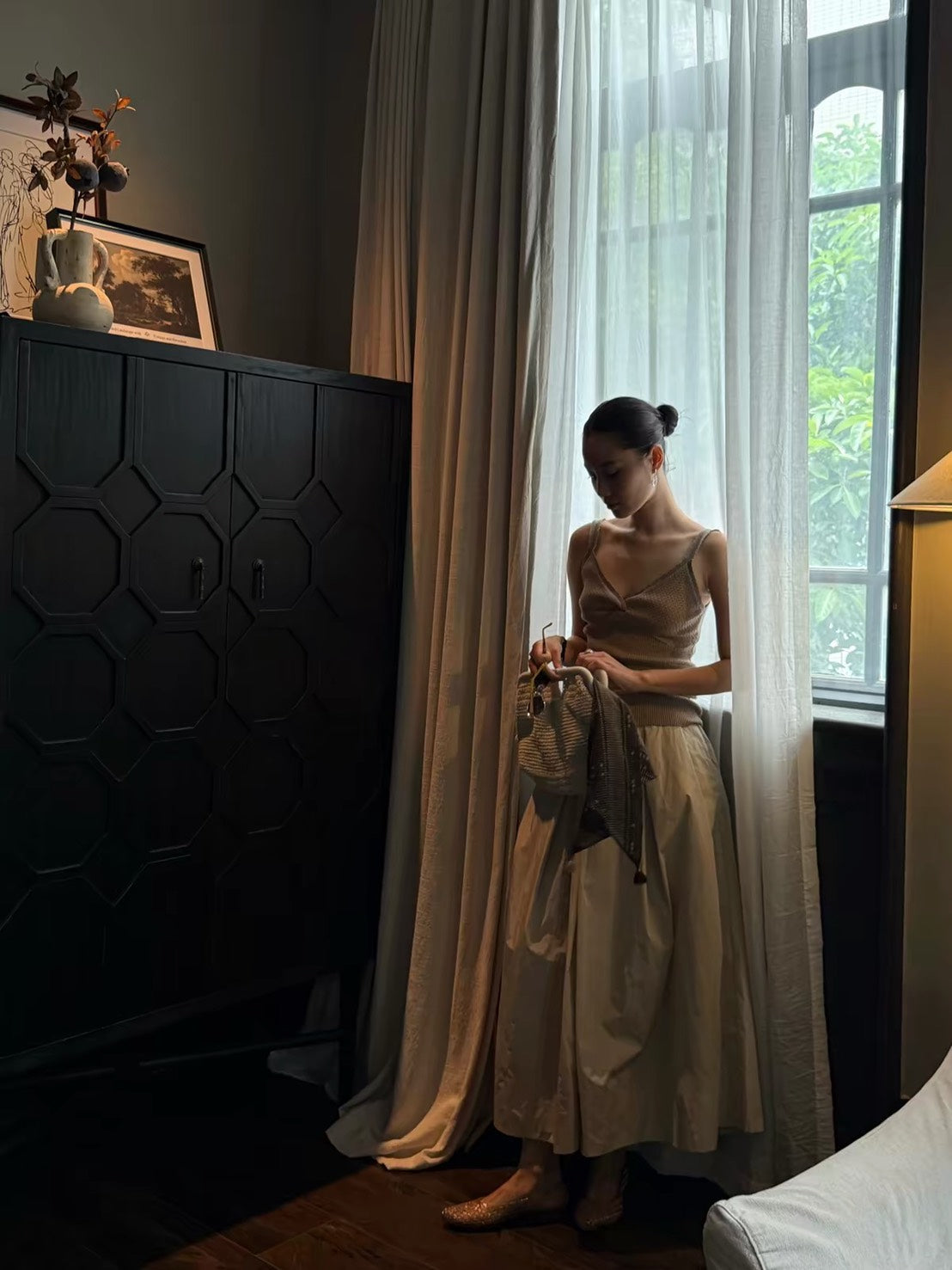 ASAYA7466 – Mocha Grace Knit & Ivory Pleated Skirt 🤎🤍