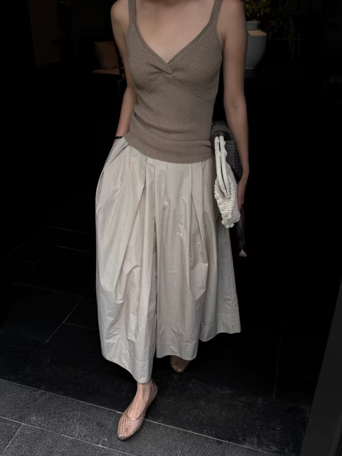 ASAYA7466 – Mocha Grace Knit & Ivory Pleated Skirt 🤎🤍