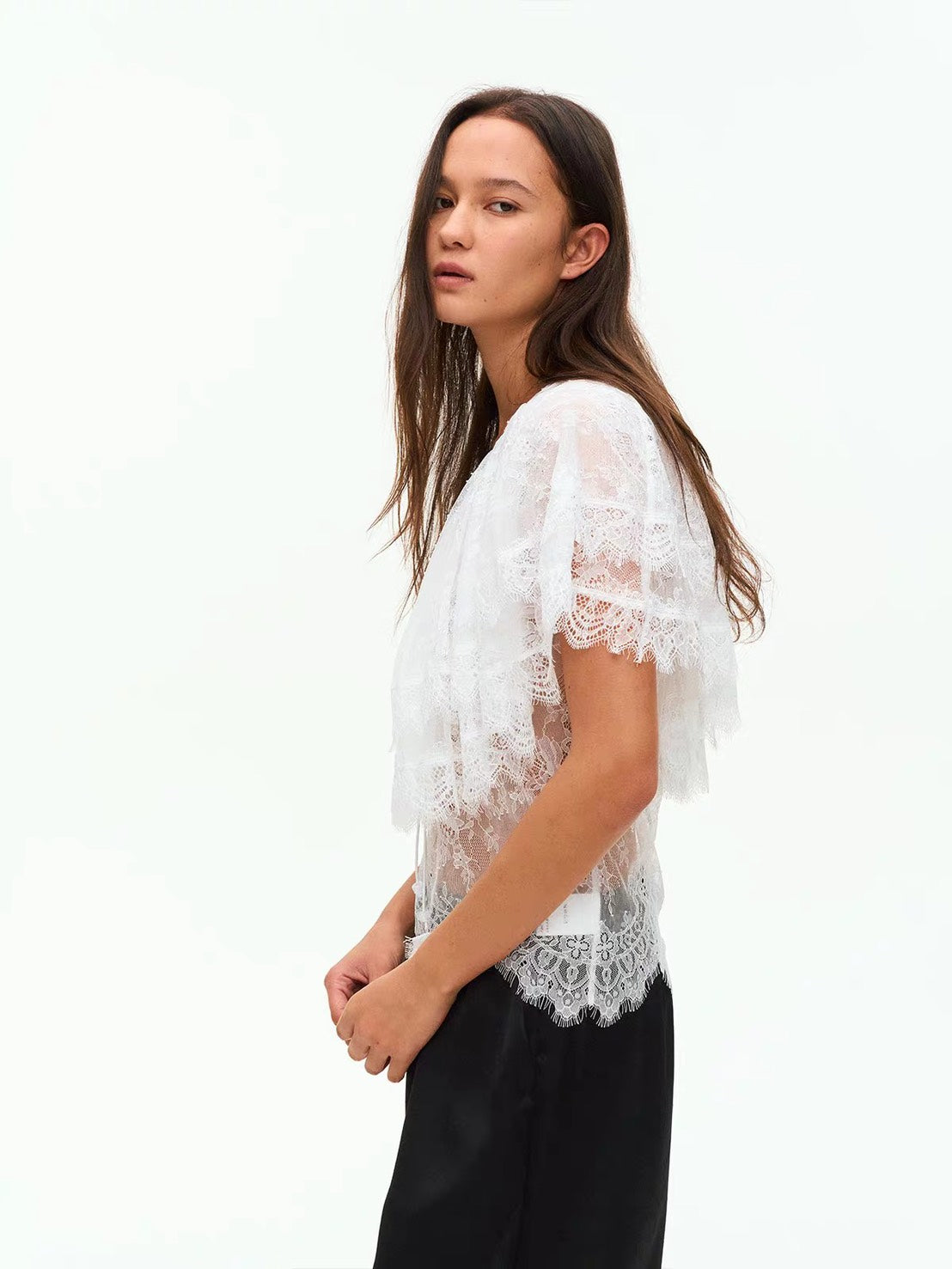 ASAYA7467 – Romantic Lace Ruffle Blouse 🖤🤍