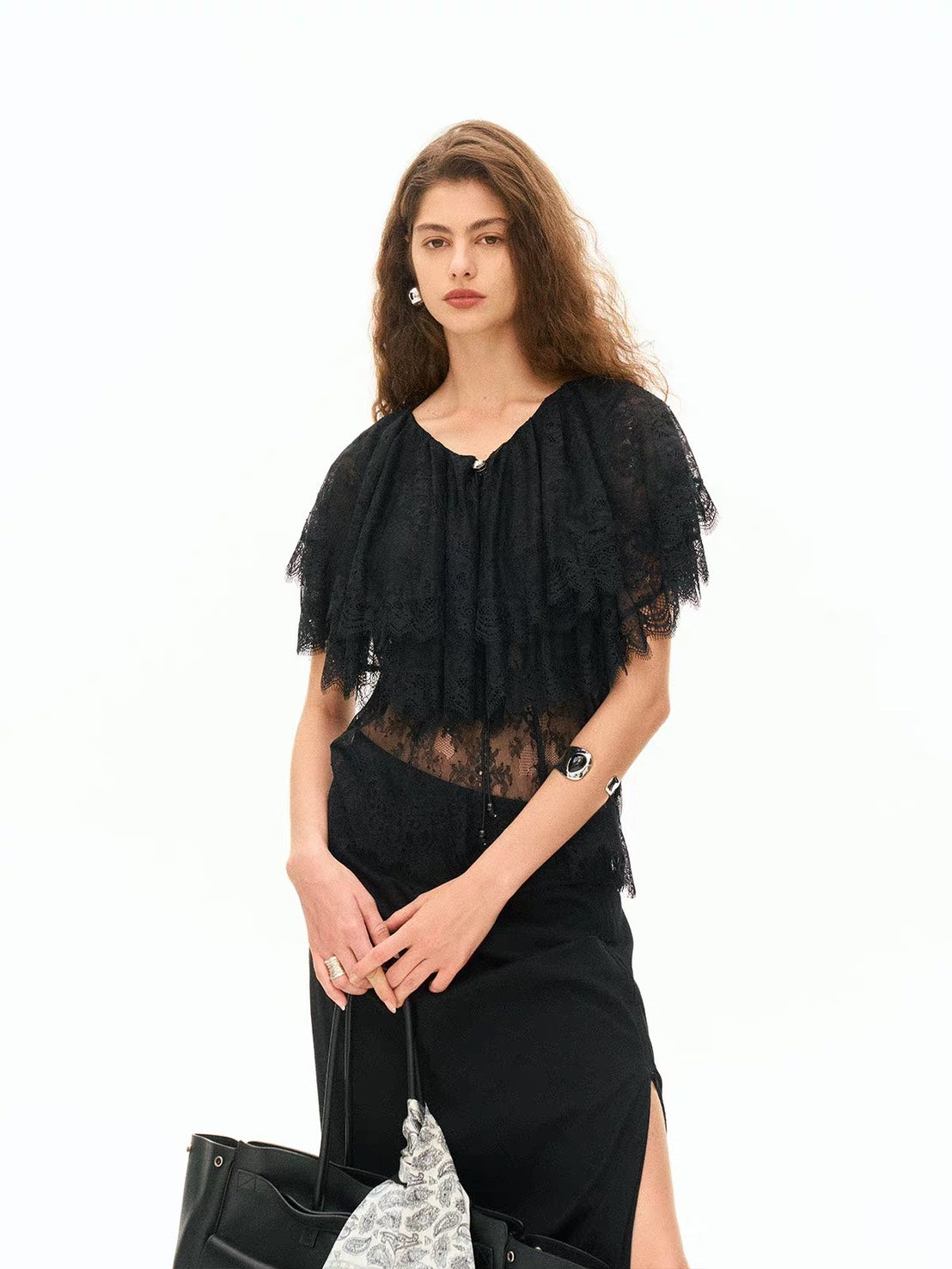 ASAYA7467 – Romantic Lace Ruffle Blouse 🖤🤍