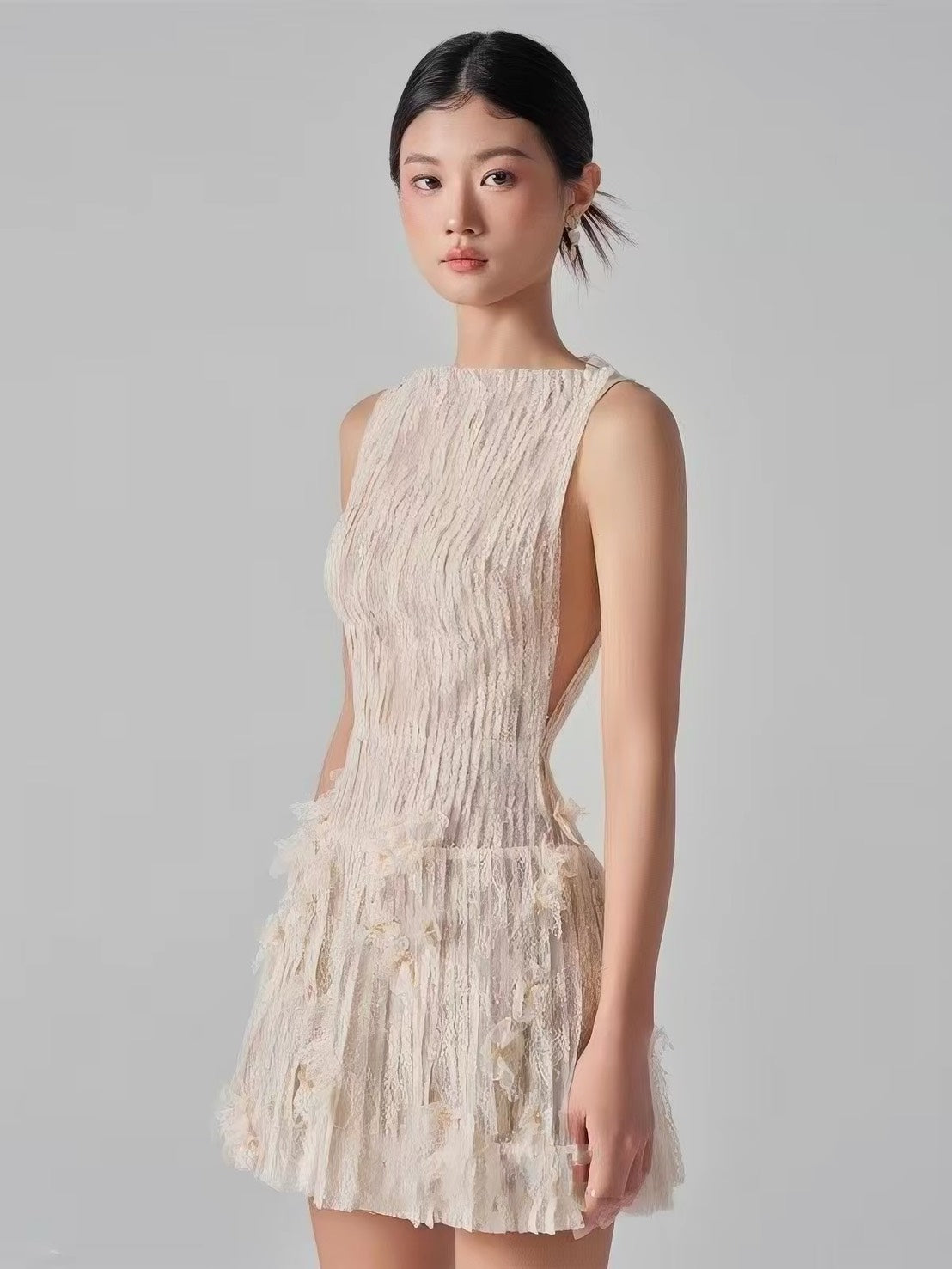 ASAYA7477 – Ivory Whisper Lace Mini Dress 🤍✨